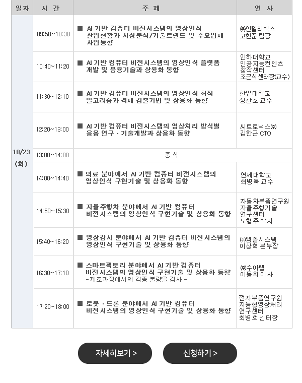 AI 기반 컴퓨터 비전 시스템의 영상인식과 분야별 구현기술 및 상용화 세미나